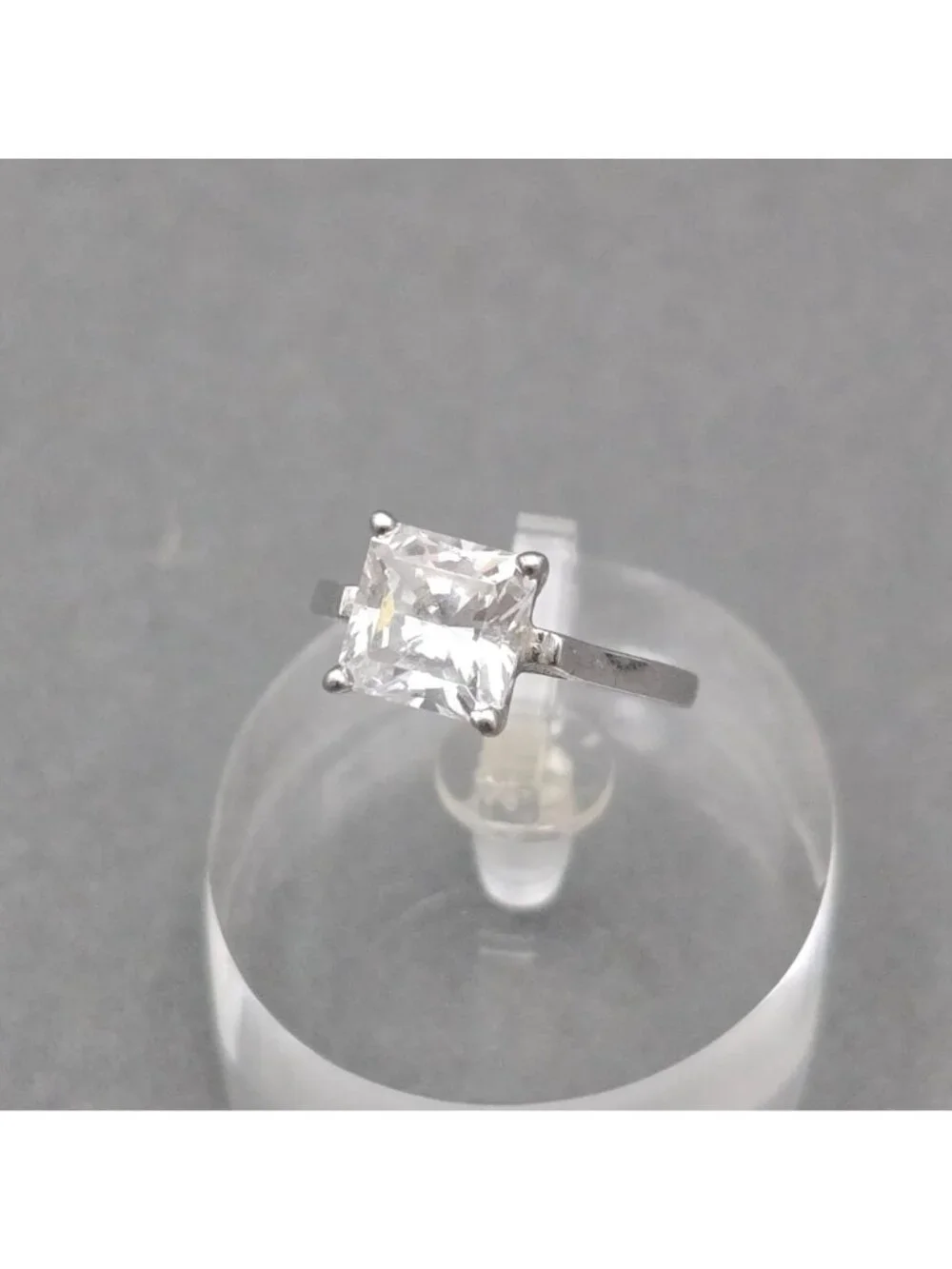 Sterling Silver CZ Princess Cut Solitaire Ring Size 6 Minimalist Wedding Band